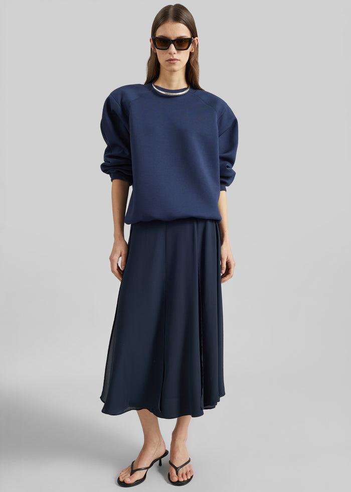 Provence Fluid A-Line Midi Skirt - Navy