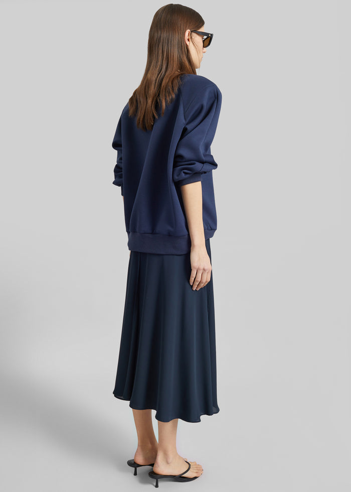Provence Fluid A-Line Midi Skirt - Navy