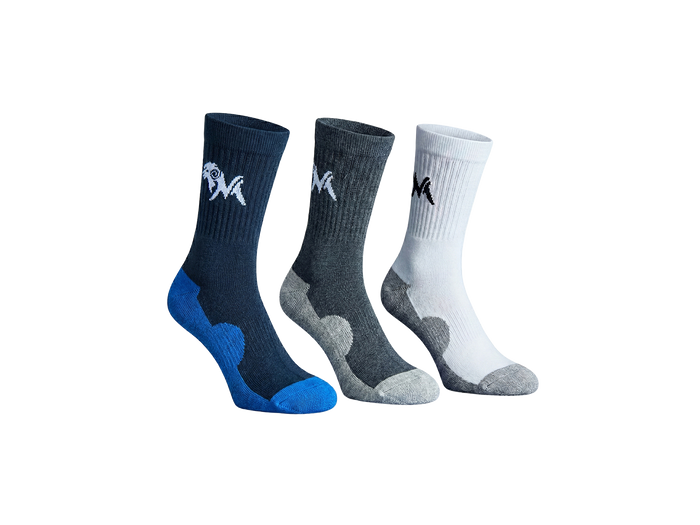 Neeman's unisex wool Quarter All Day Socks : White Blue Grey (Pack of 3) crew fit cushioned support casual wear front view