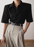 Rane Padded Shoulder Polo - Black top Paper Moon