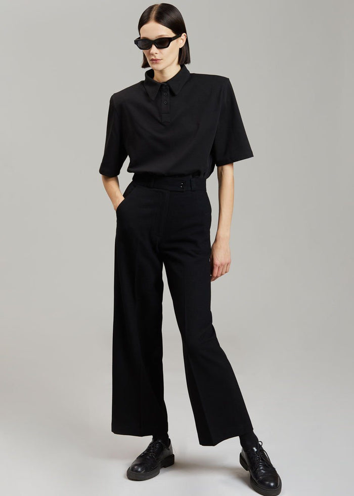 Rane Padded Shoulder Polo - Black top Paper Moon