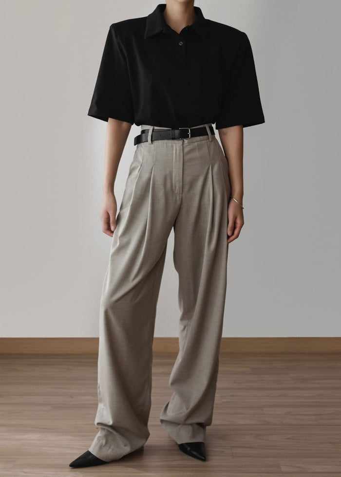 Rane Padded Shoulder Polo - Black top Paper Moon