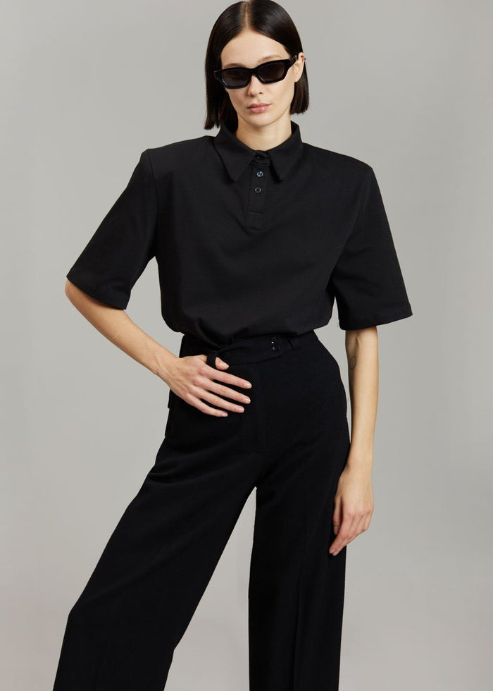 Rane Padded Shoulder Polo - Black top Paper Moon