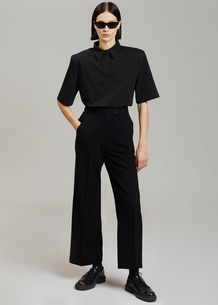 Rane Padded Shoulder Polo - Black top Paper Moon