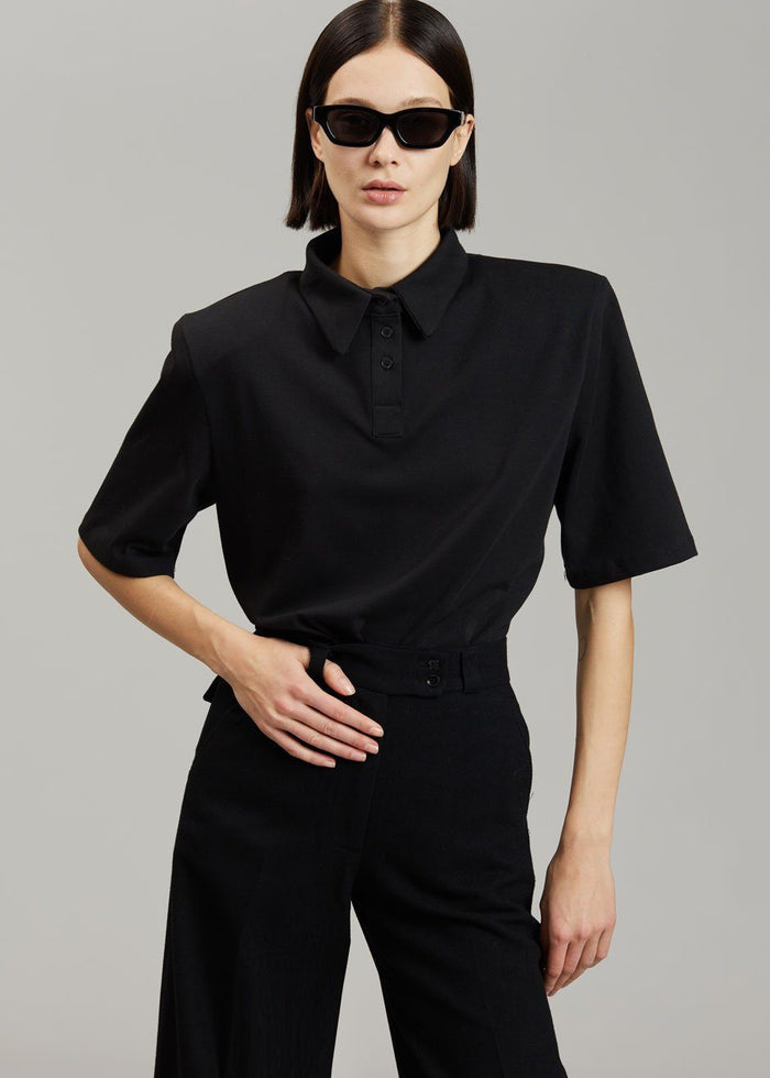 Rane Padded Shoulder Polo - Black top Paper Moon