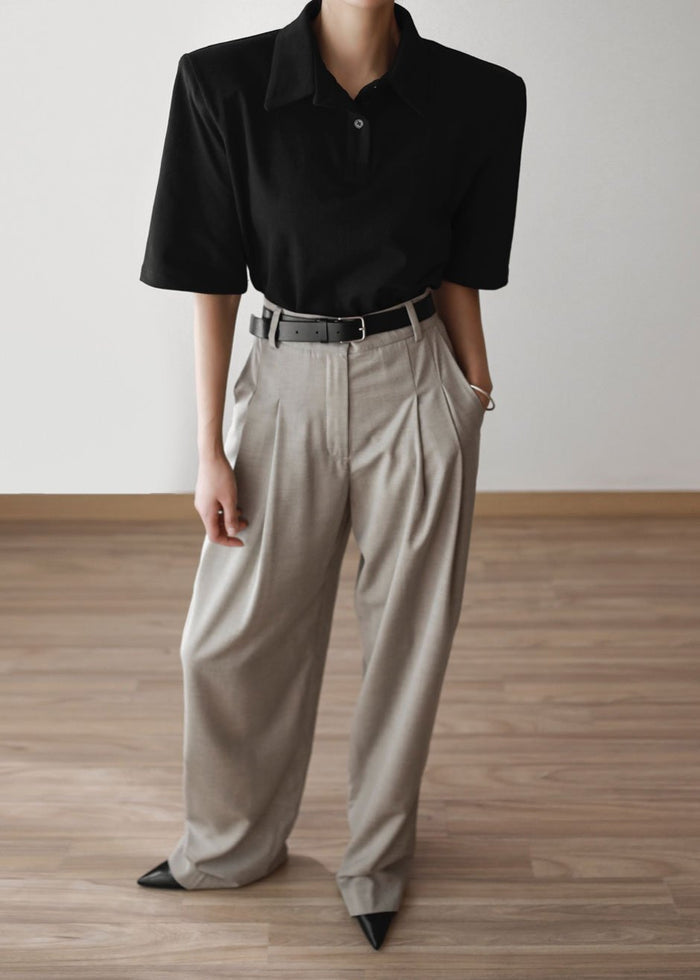 Rane Padded Shoulder Polo - Black top Paper Moon