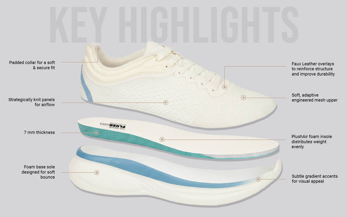 Rapid Breeze Rally Sneakers for Men : Ivory mesh material casual fit ivory color breathable comfort soft padding side view