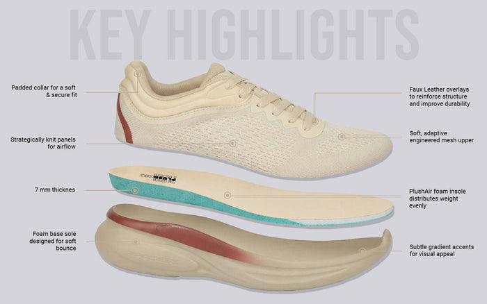 Rapid Breeze Rally Sneakers for Women : Ecru lightweight engineered mesh sneakers regular fit ecru soft breathable casual wear side view with foam sole and padded collar features
