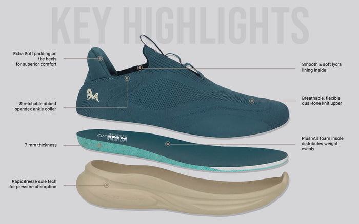 Rapid Breeze Vigor Slip Ons For Men teal ecru knit fabric slip-on shoes casual fit breathable flexible dual-tone upper pressure absorption comfort front view