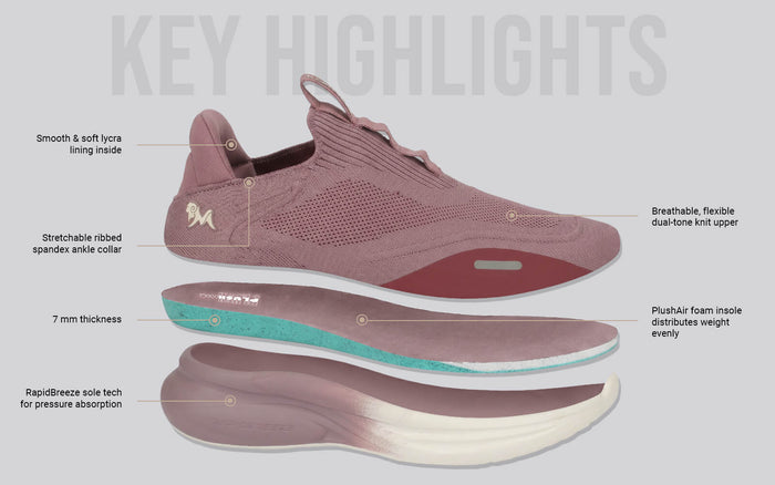 Rapid Breeze Vigor Slip Ons For Women smooth and soft lycra fabric slip-ons regular fit mauve ivory breathable flexible dual-tone knit upper side view
