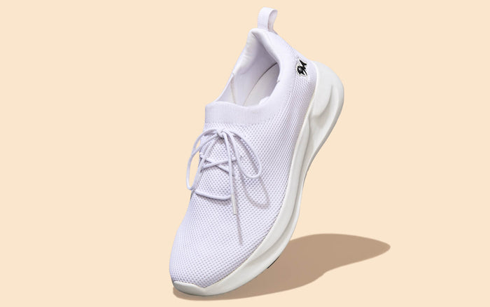 ReLive Knit Sneakers Renew : White knit sneakers casual fit white lightweight breathable everyday wear angled front view