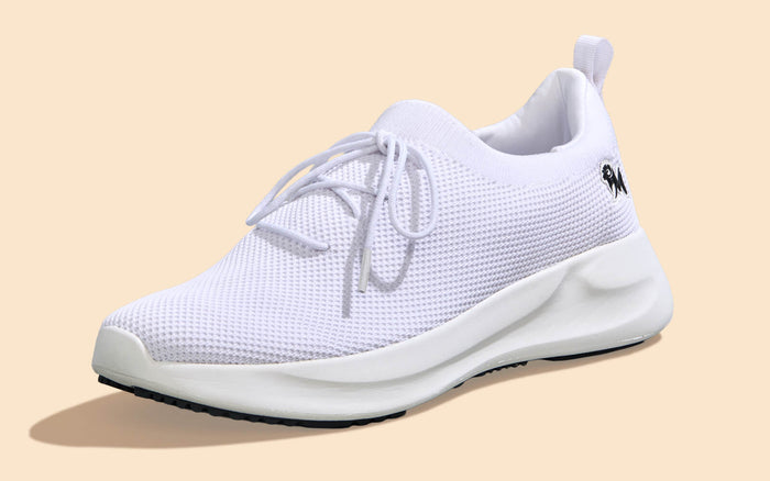 ReLive Knit Sneakers Renew : White unisex knit sneakers regular fit white breathable casual wear angled side view