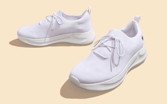 ReLive knit sneakers Renew white breathable shoes casual wear front and side view