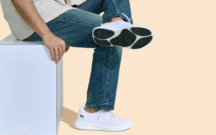 ReLive Knit Sneakers Renew : men’s knit sneakers regular fit white cushioned sole casual wear side and bottom view