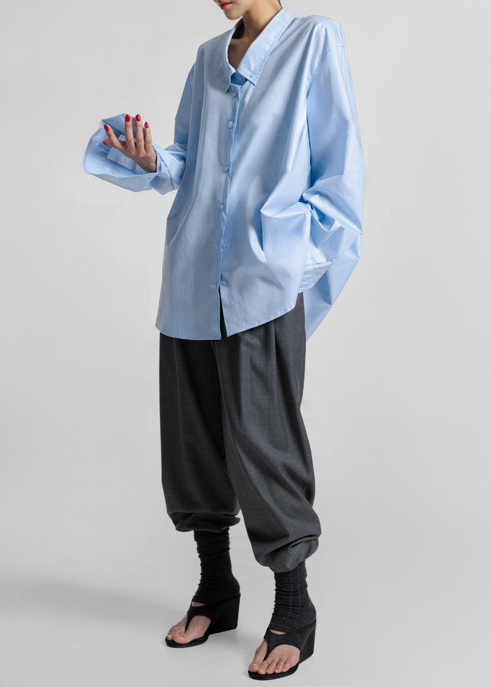 Revel Poplin Oversized Shirt - Sky Blue