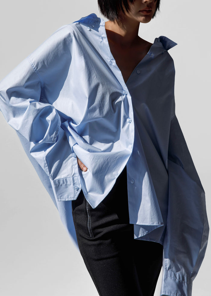 Revel Poplin Oversized Shirt - Sky Blue