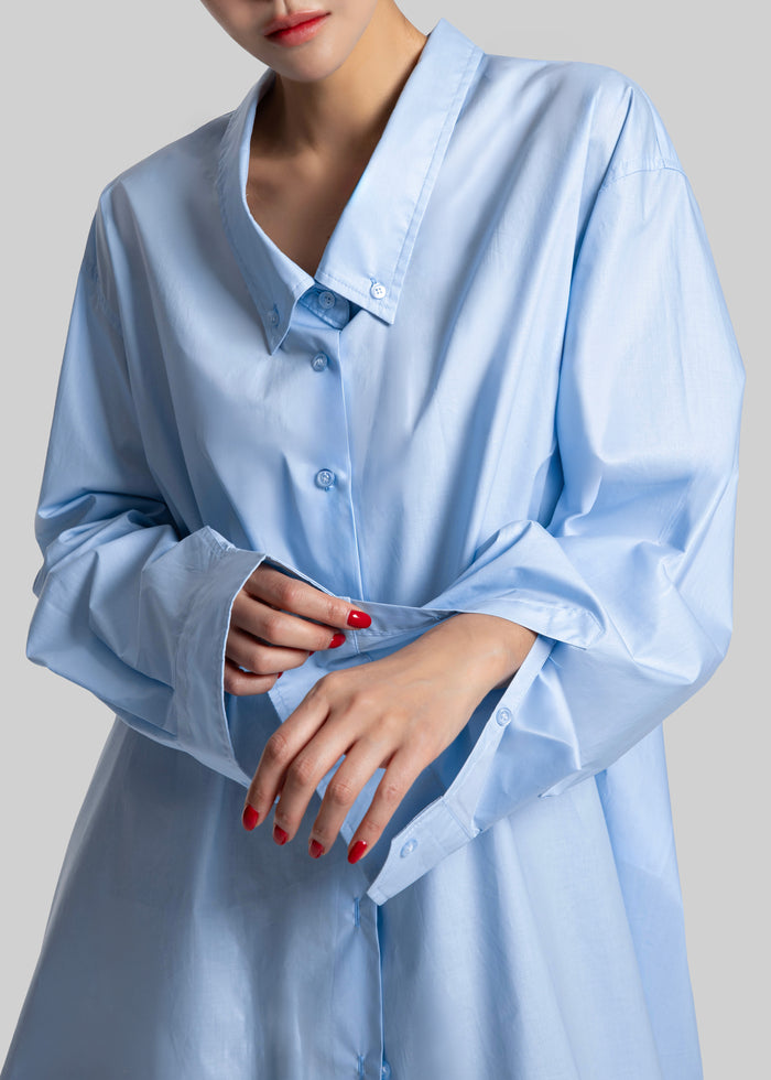 Revel Poplin Oversized Shirt - Sky Blue