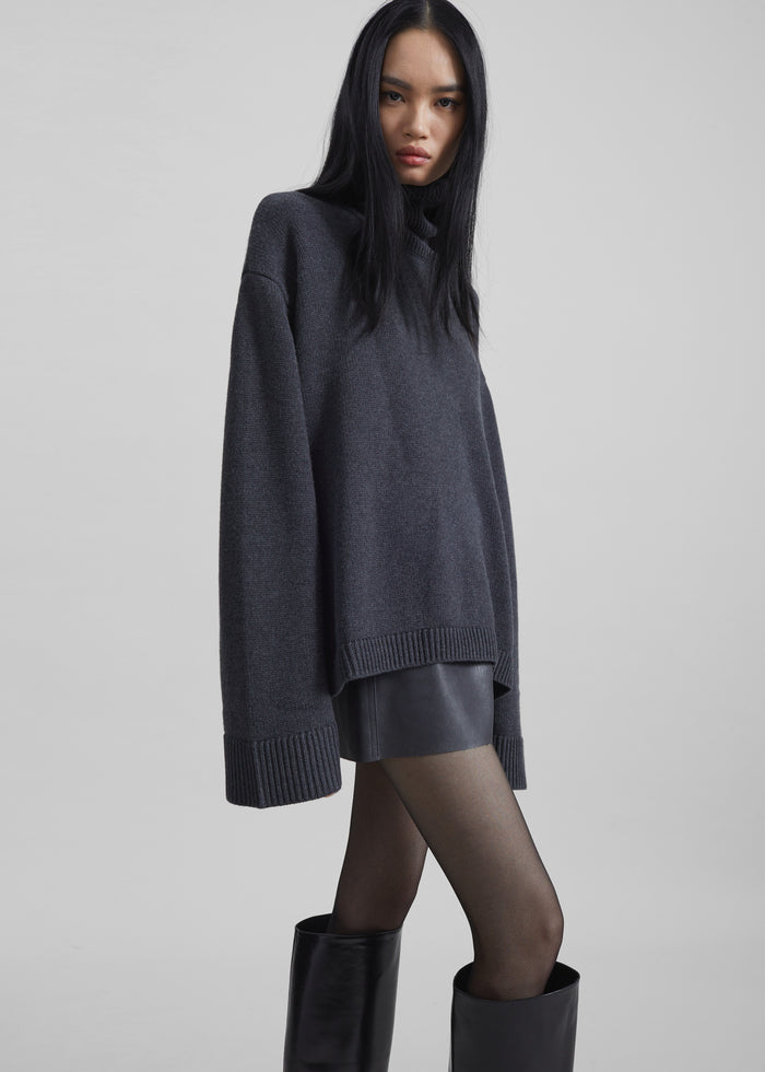 Rhea Trapeze Turtleneck - Charcoal