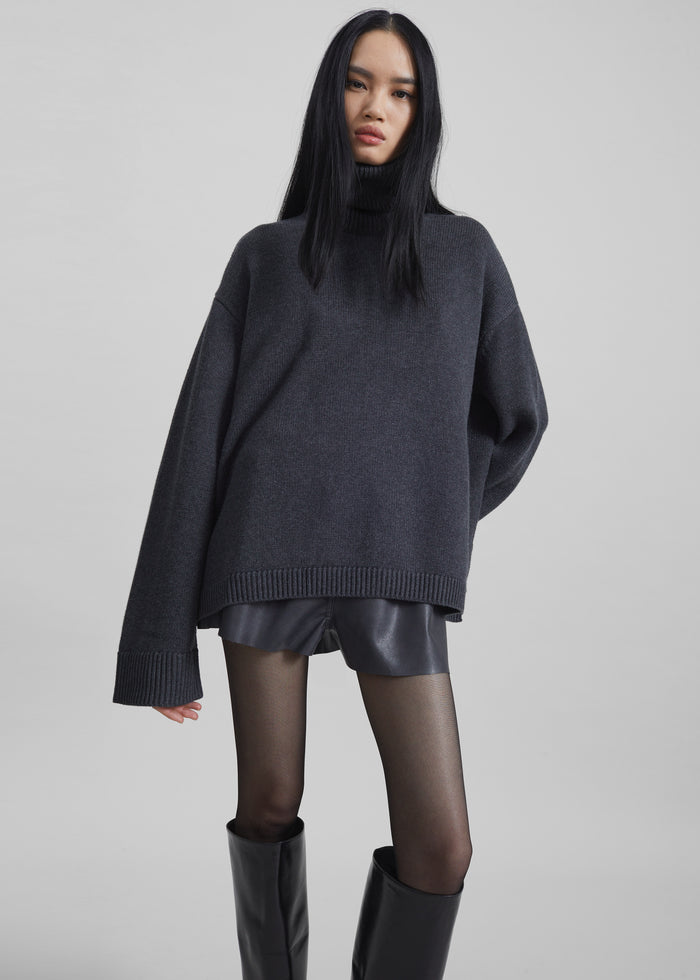 Rhea Trapeze Turtleneck - Charcoal