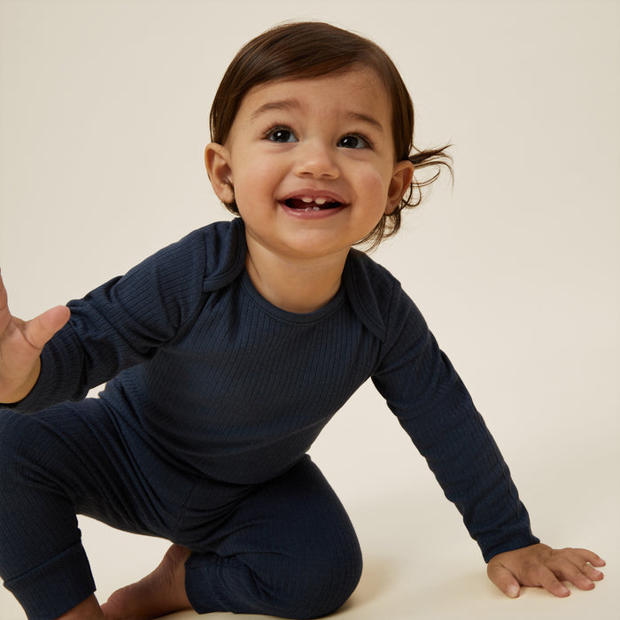 Ribbed Long Sleeve Bodysuit - Navy
