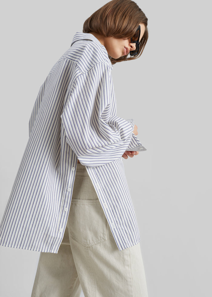 Rilly Adjustable Side Slit Shirt - Ivory Multi Stripe