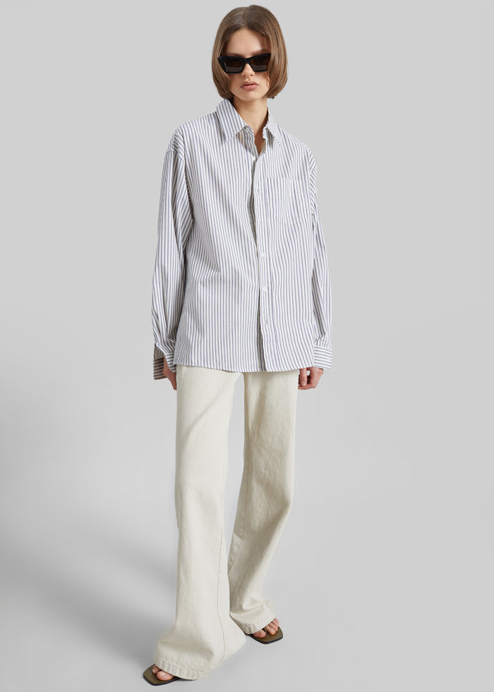 Rilly Adjustable Side Slit Shirt - Ivory Multi Stripe