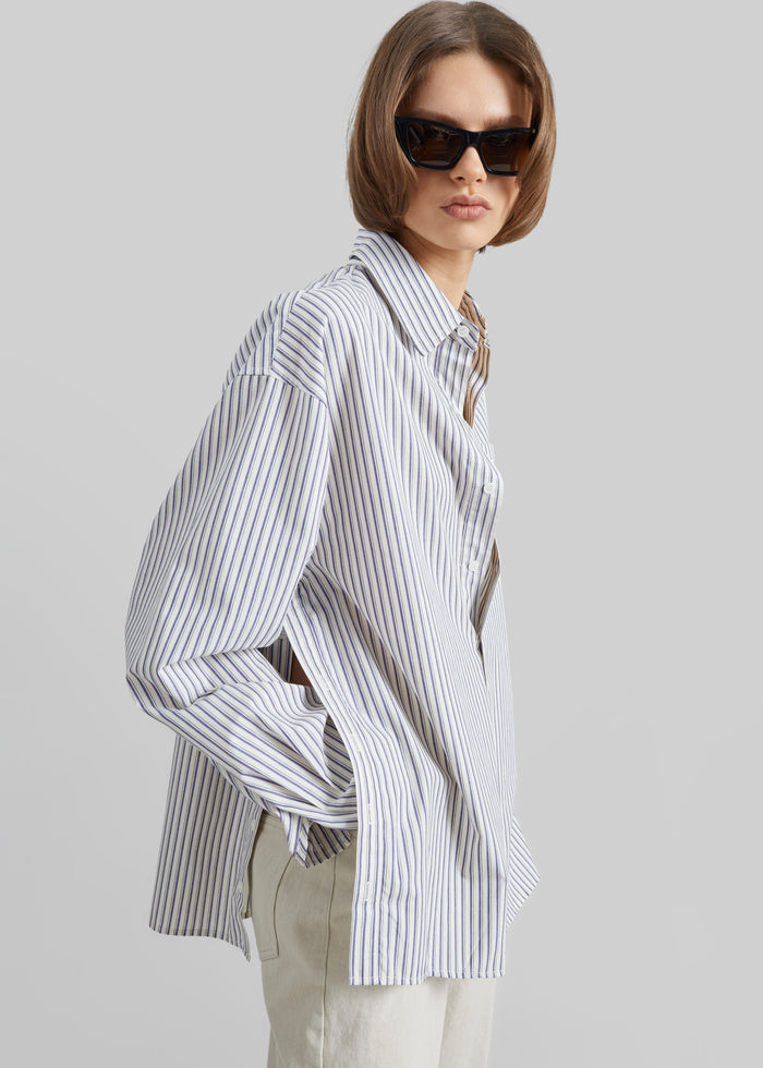 Rilly Adjustable Side Slit Shirt - Ivory Multi Stripe