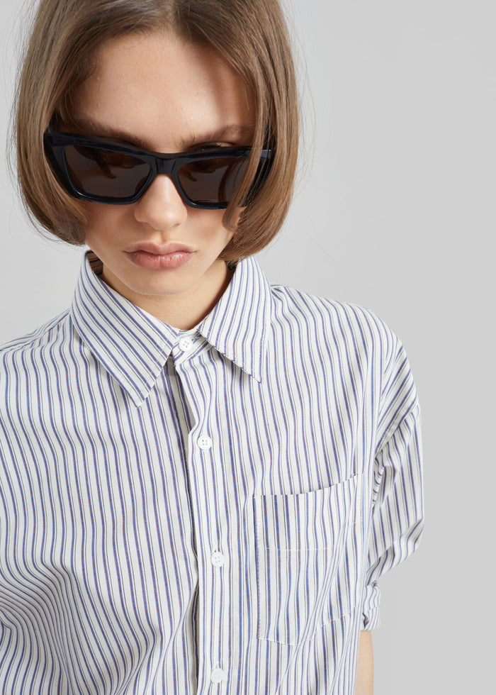 Rilly Adjustable Side Slit Shirt - Ivory Multi Stripe