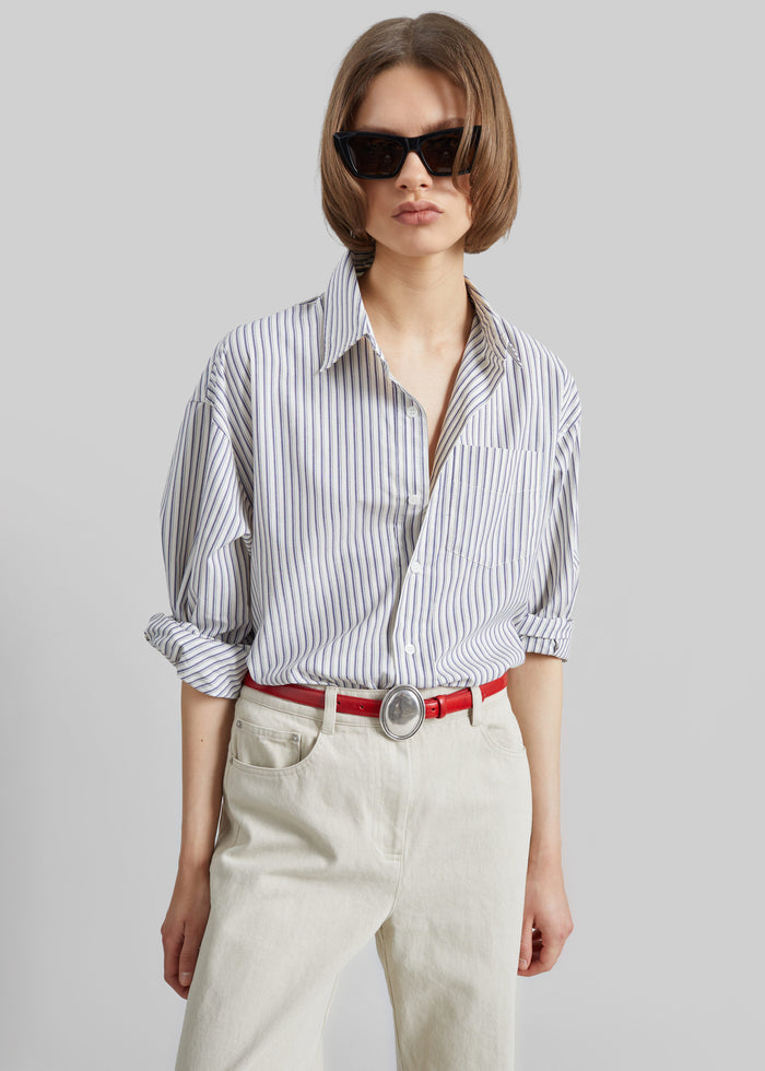 Rilly Adjustable Side Slit Shirt - Ivory Multi Stripe