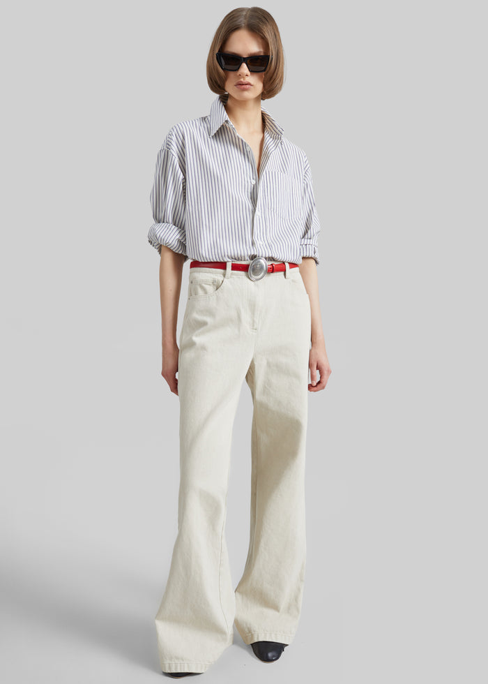 Rilly Adjustable Side Slit Shirt - Ivory Multi Stripe