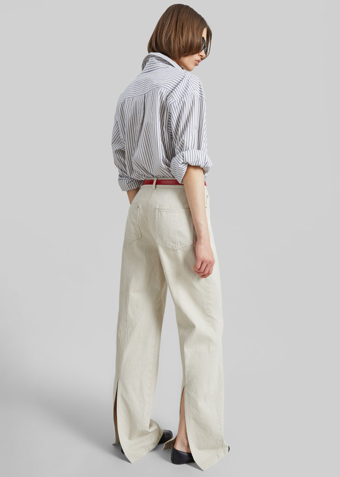Rilly Adjustable Side Slit Shirt - Ivory Multi Stripe