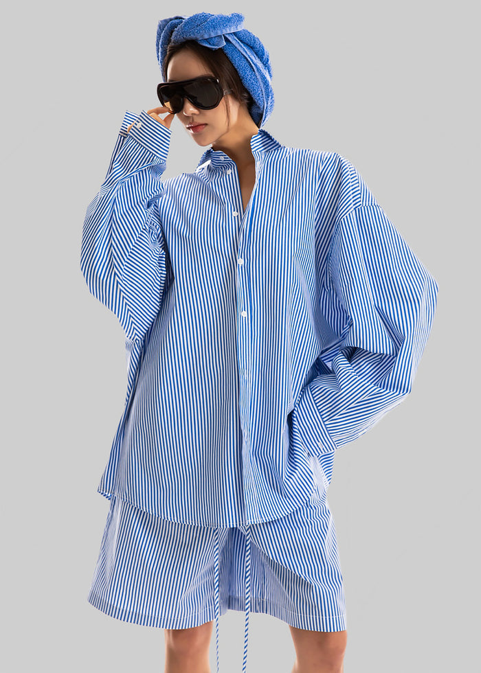 Rimini Oversized Poplin Shirt - Blue/White Stripe