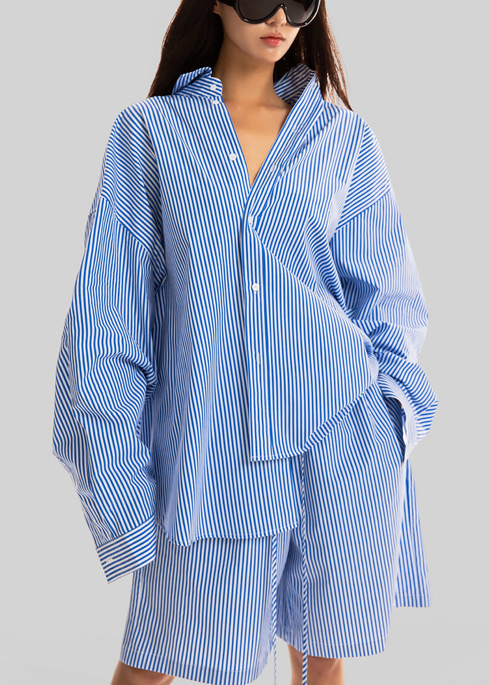Rimini Oversized Poplin Shirt - Blue/White Stripe