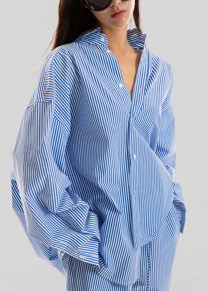Rimini Oversized Poplin Shirt - Blue/White Stripe