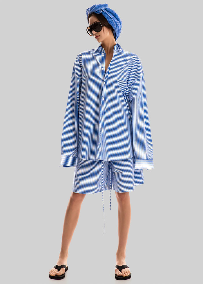 Rimini Oversized Poplin Shirt - Blue/White Stripe