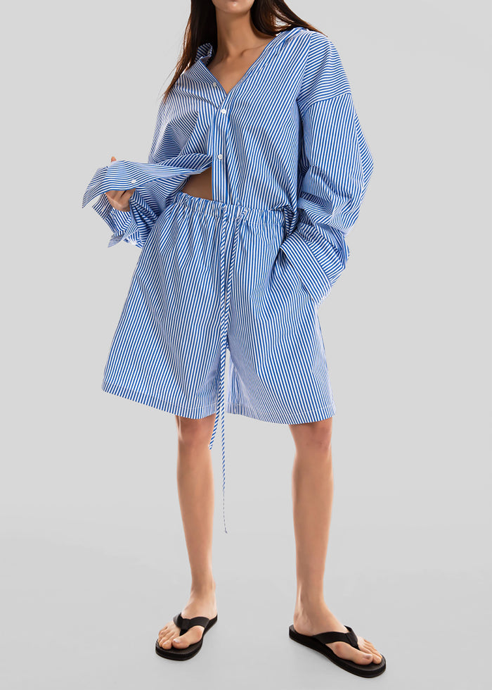 Rimini Oversized Poplin Shirt - Blue/White Stripe