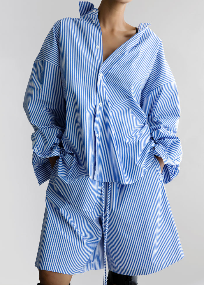 Rimini Oversized Poplin Shirt - Blue/White Stripe