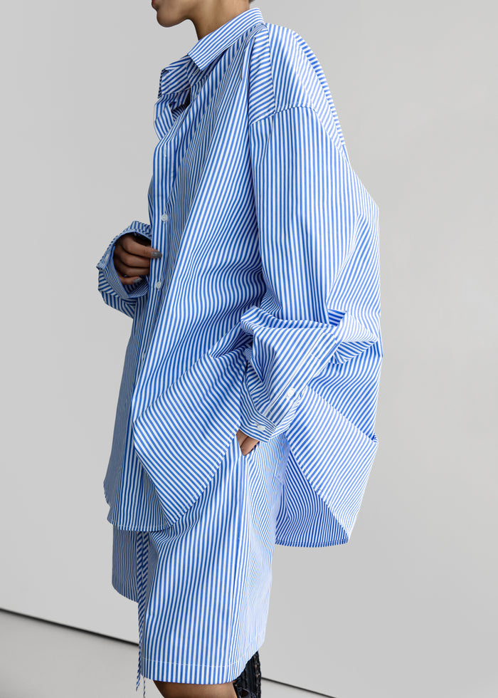 Rimini Oversized Poplin Shirt - Blue/White Stripe