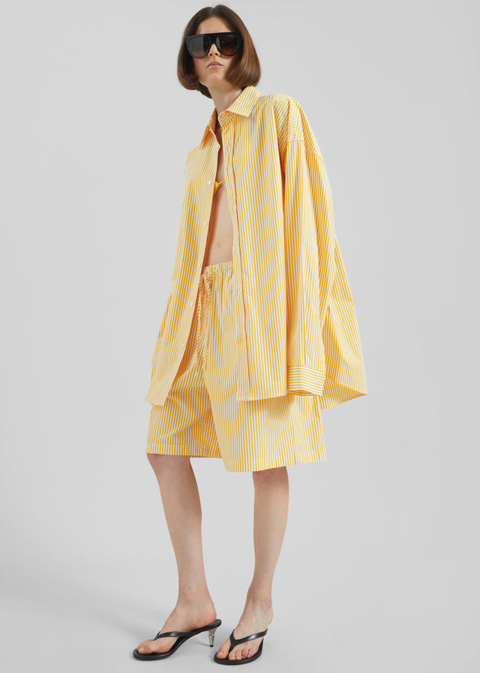 Rimini Oversized Poplin Shirt - Yellow/White Stripe
