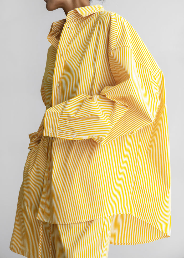 Rimini Oversized Poplin Shirt - Yellow/White Stripe