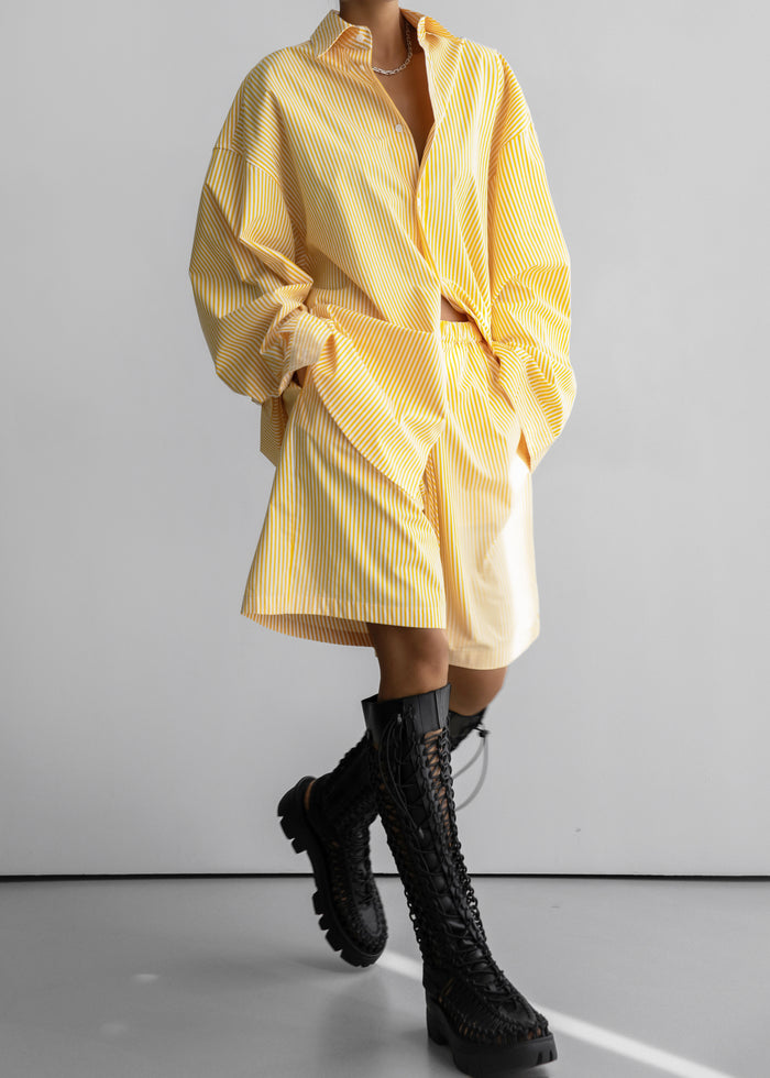 Rimini Oversized Poplin Shirt - Yellow/White Stripe