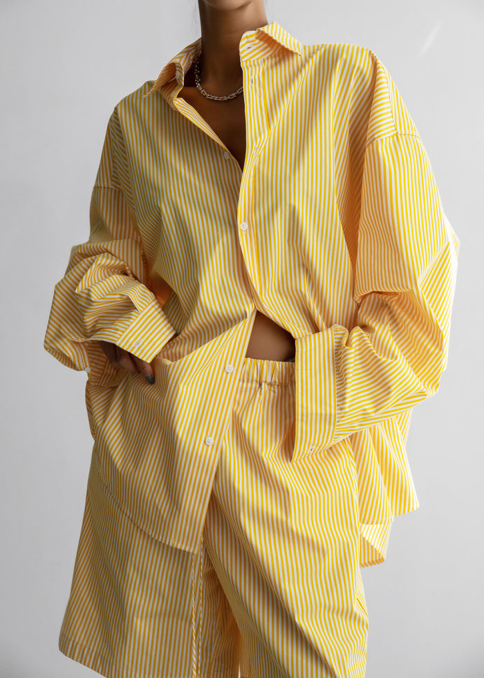 Rimini Oversized Poplin Shirt - Yellow/White Stripe
