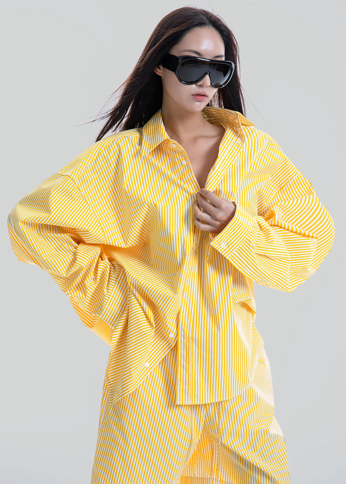Rimini Oversized Poplin Shirt - Yellow/White Stripe