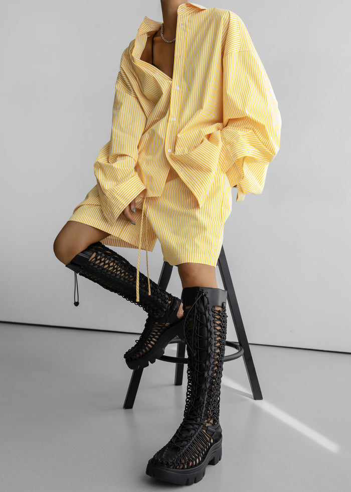 Rimini Oversized Poplin Shirt - Yellow/White Stripe