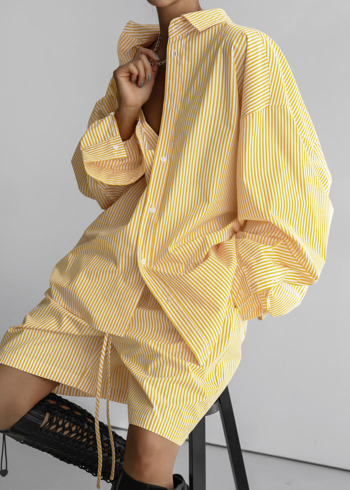 Rimini Oversized Poplin Shirt - Yellow/White Stripe