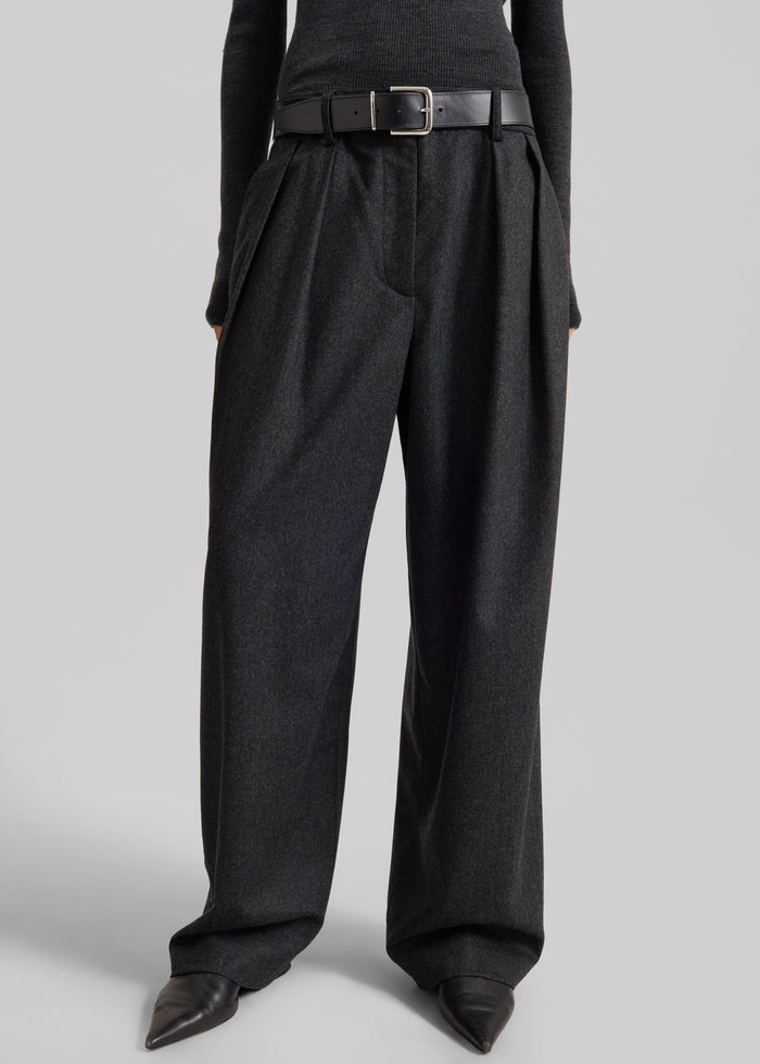 Ripley Flannel Pleated Trousers - Dark Grey