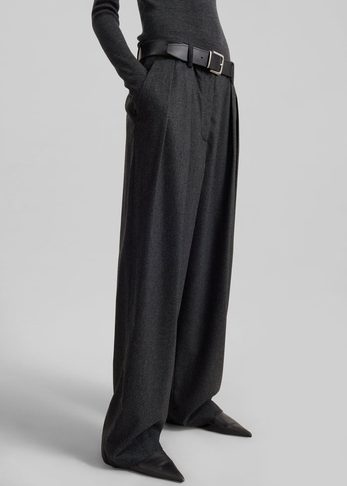 Ripley Flannel Pleated Trousers - Dark Grey