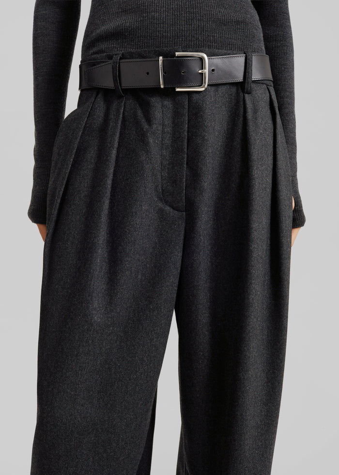 Ripley Flannel Pleated Trousers - Dark Grey