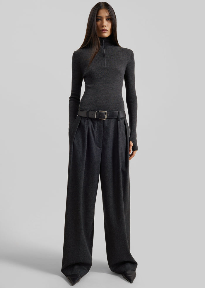 Ripley Flannel Pleated Trousers - Dark Grey