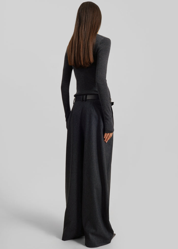 Ripley Flannel Pleated Trousers - Dark Grey